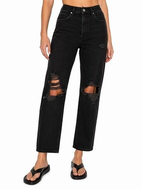 AGOLDE 90’s Mid Rise Loose Fit Jeans Black Audio Wash Distressed Sz 28 NWT Chic